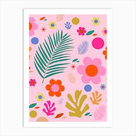 Flowers And Leaves | 02 – Pink Floral Art Print