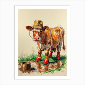 Cow In Boots Art Print