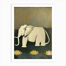 Elephant And Lotus 1, Symbol Abstract Painting Art Print