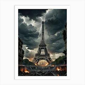 Eiffel Tower Stormy Thunder Art Print