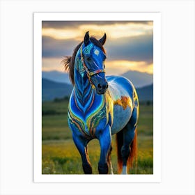 Blue Painted Horse Art Print