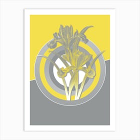 Vintage Spanish Iris Botanical Geometric Art in Yellow and Gray n.223 Art Print