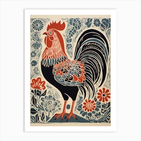 Vintage Bird Linocut Chicken 8 Art Print