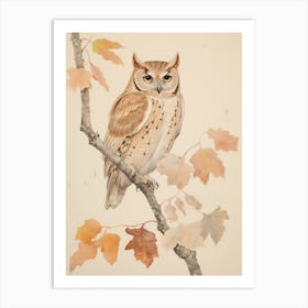 Vintage Bird Drawing Eastern Screech Owl 2 Art Print