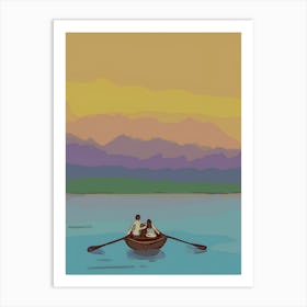 Boat Couple Lake Art Print