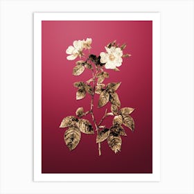 Gold Botanical Red Bramble Leaved Rose on Viva Magenta Art Print