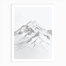 Mount Elbrus Russia Line Drawing 1 Art Print