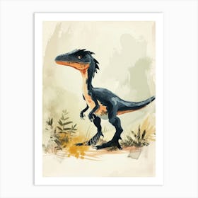 Cartoon Microraptor Dinosaur Watercolour 2 Art Print