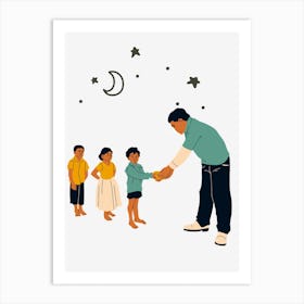 Man Giving Money To Children Art Print