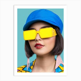 Girls Headshot Avatar Donning A Blue Face Cap Adorned With Yellow Sunglasses Captured In A Moder Art Print