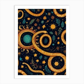 Seamless Pattern With Snakes And Stars Art Print