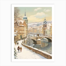 Vintage Winter Illustration Prague Czech Republic 6 Art Print