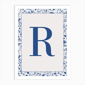 Letter R Monogram Initial Blue Art Print