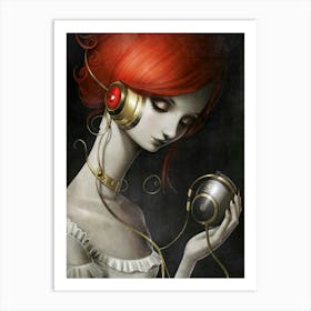 Girl With Headphones 40 Art Print