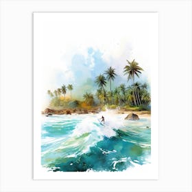 Surfing In A Wave On Anse Lazio, Praslin Seychelles 1 Art Print
