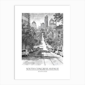 South Congress Avenue Austin Texas Black And White Drawing 2 Poster Art Print