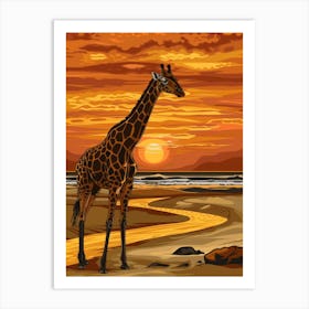 Giraffe At Sunset 1 Art Print