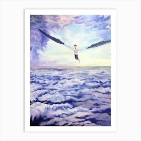 Ascension Boy Flying With Feathers Art Print