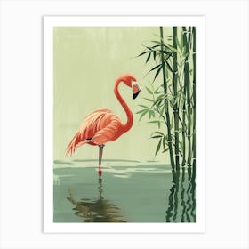 American Flamingo And Bamboo Minimalist Illustration 1 Art Print