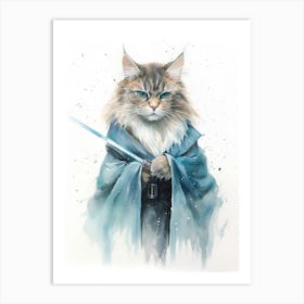 Main Coon Cat As A Jedi 3 Art Print