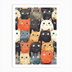 Perfectly Repeatable Artwork With Cute Cat Faces 75 Art Print