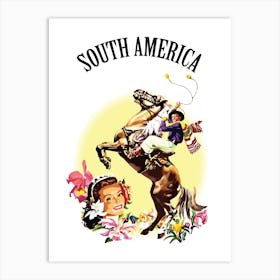 South America, Gauchos on a Horse and a Smiling Lady Art Print