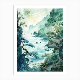 Watercolor Of Asian Landscape Art Print