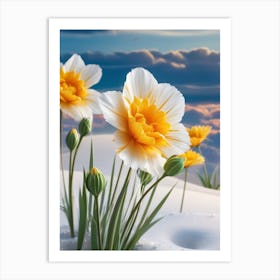 White Daffodils In The Snow Art Print