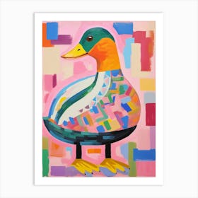 Pink Scandi Mallard Duck 4 Art Print