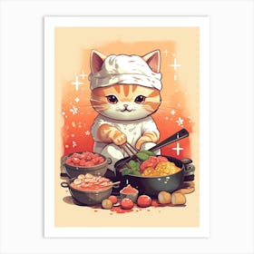 Kawaii Cat Drawings Cooking 2 Art Print