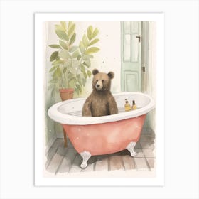 Teddy Bear Painting On A Bathtub Watercolour 7 Art Print