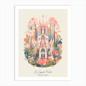 La Sagrada Familia   Barcelona, Spain   Cute Botanical Illustration Travel 3 Poster Art Print