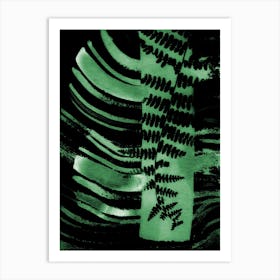 Green Black Fern Leaves Art Print