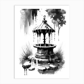 Wishing Well Symbol Black And White Painting Art Print