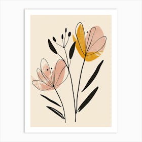 Flowers On A Beige Background 1 Art Print