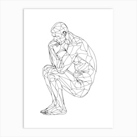 Thinker Statue Minimalist Line Art Monoline Illustration Art Print