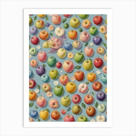 Apples On A Blue Background Art Print