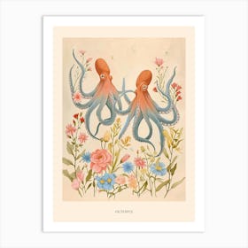 Folksy Floral Animal Drawing Octopus 2 Poster Art Print