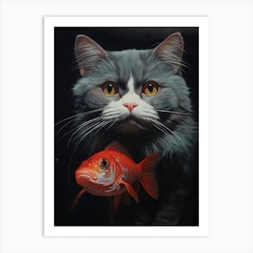 Cat And Fish 2 Art Print