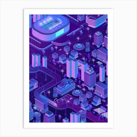 Isometric City - synthwave neon poster 1 Art Print