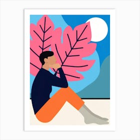 Illustration Of A Woman Sitting On The Ground Art Print