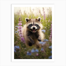 Cute Funny Cozumel Raccoon Running On A Field Wild 1 Art Print
