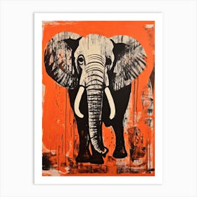 Elephant, Woodblock Animal  Drawing 1 Art Print