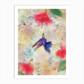 Hummingbird And Hibiscus Flowers Art Print