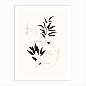 Two Faces Floral Nude Black Art Print