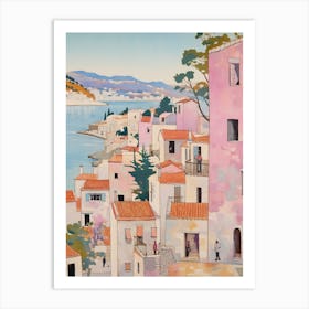 Hvar Croatia 2 Vintage Pink Travel Illustration Art Print