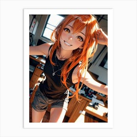 Anime Girl With Orange Hair Art Print