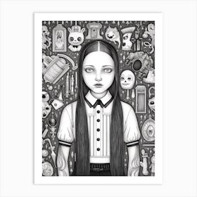 Wednesday Addams World Line Art 3 Fan Art Art Print