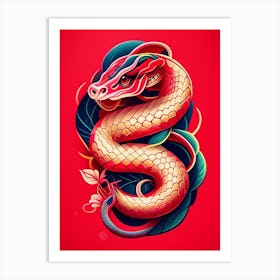 Scarlet Snake Tattoo Style Art Print
