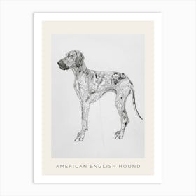 American English Hound Dog Line Sketch 1 Poster Art Print